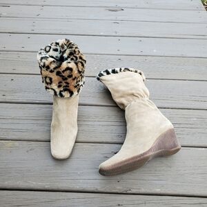 Aquatalia Tan Heeled Boots with Leopard Print Cuff
